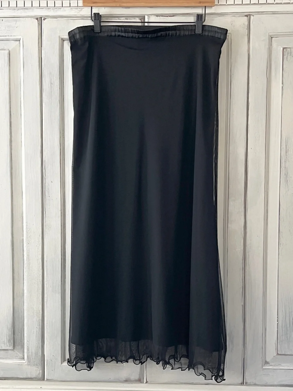 🟠NASH Vintage Skirt w/Tulle Overlay and Embroidered Flowers Black LARGE